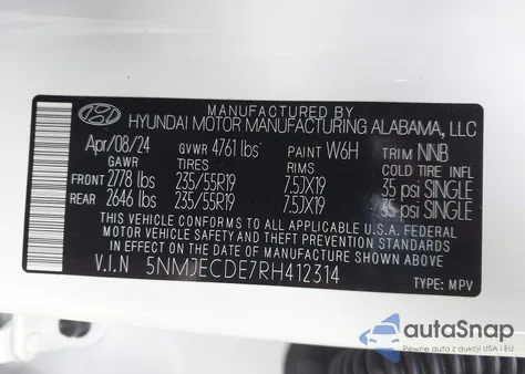 2024 Hyundai Tucson Limited from USA, damaged, VIN 5NMJECDE7RH412314